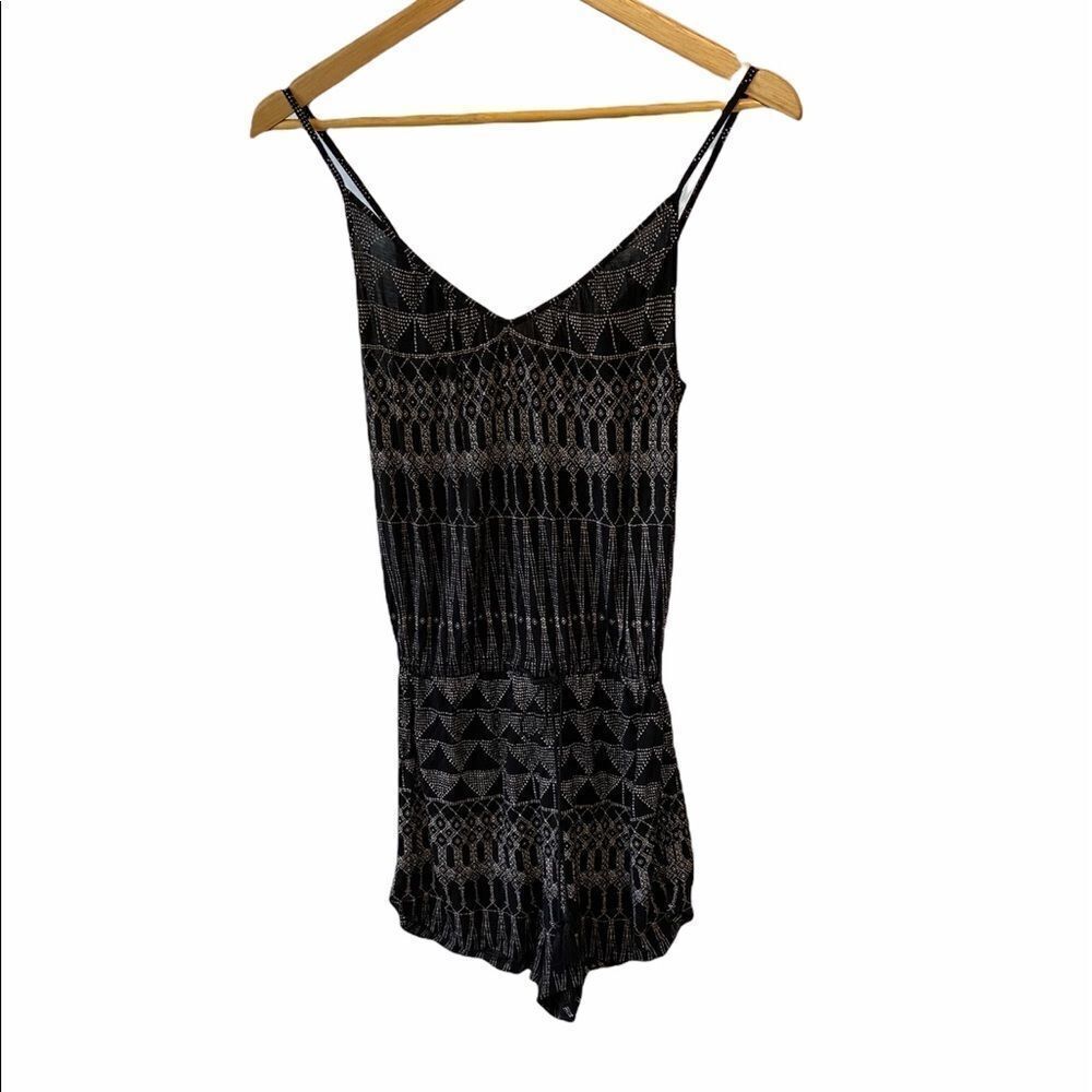 H&M Black&Tan Boho Printed Spaghetti Light Romper